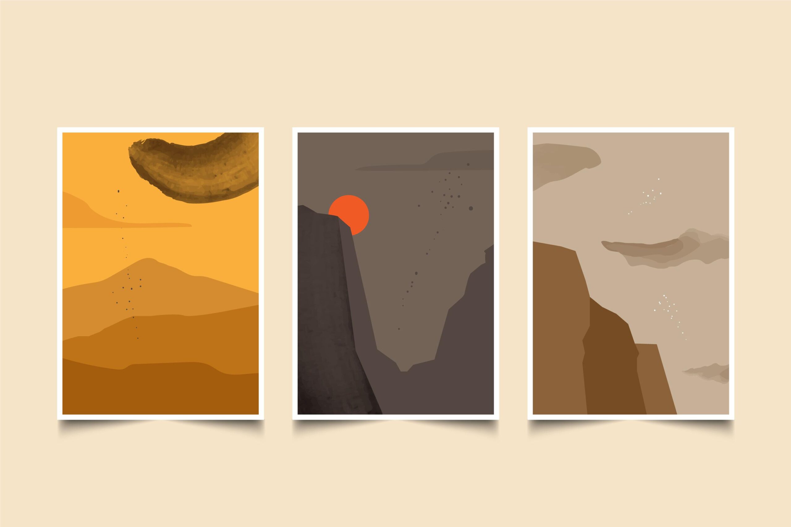 تابلو نقاشی مینیمال Sunset Summit در سه نوع چاپ مختلف