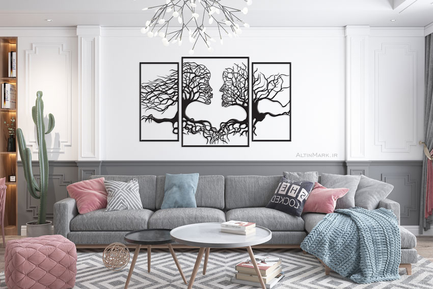 استیکر چوبی درخت عشق سه تکه جنس چوبی MDF "لاین آرت" - Image 4