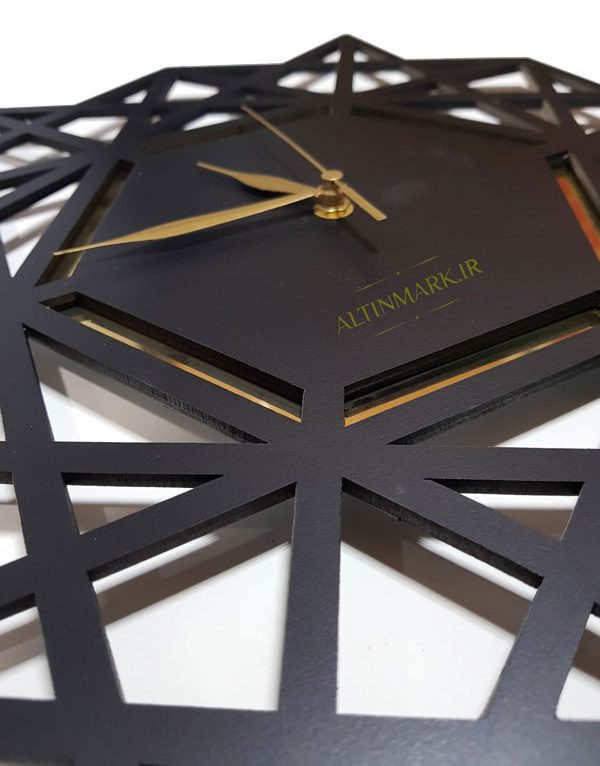 ساعت دیواری اسلیمی با رنگ مشکی جنس چوبی MDF - Image 3