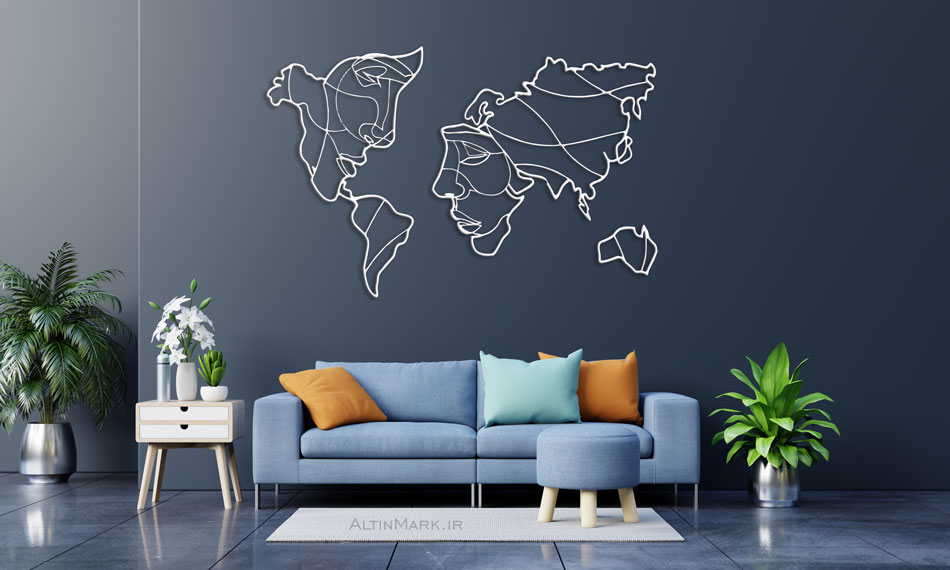 استیکر چوبی نقشه جهان جنس چوبی MDF (لاین آرت) - Image 3