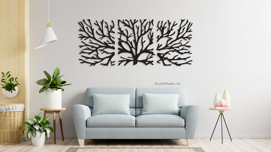 استیکر سه تکه شاخسار جنس چوبی MDF "تابلو استیکر" لاین آرت