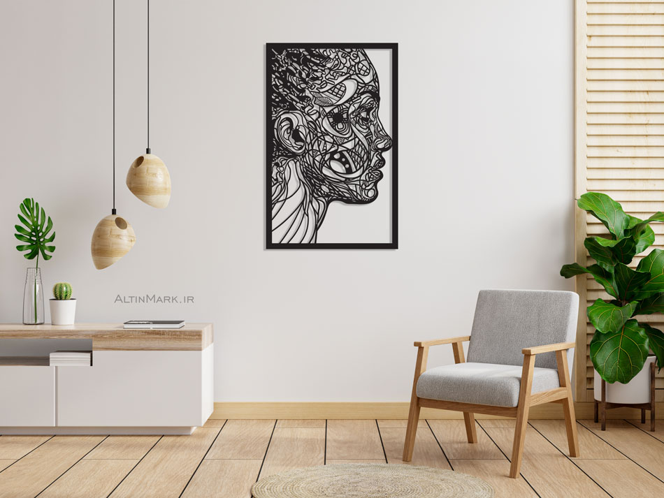 تابلو لاین آرت چهره جنس چوبی MDF "تابلو استیکر" - Image 3