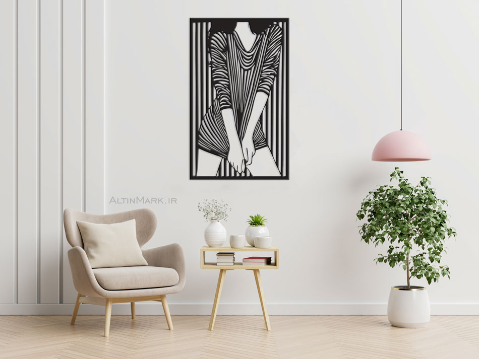 استیکر چوبی دختر جلف جنس چوبی MDF "لاین آرت" مشکی