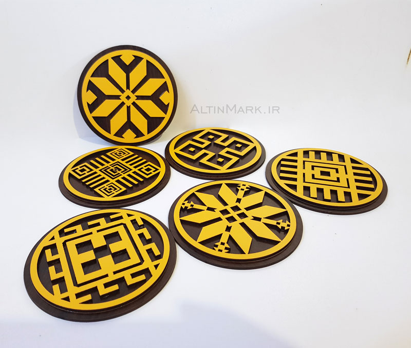 زیر لیوانی طرح سنتی با نقوش ورنی جنس چوبی - Image 3