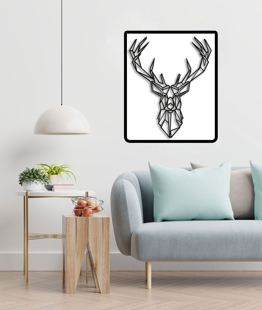 تابلو لاین آرت گوزن (دیوار کوب طرح گوزن) جنس چوبی MDF - Image 3