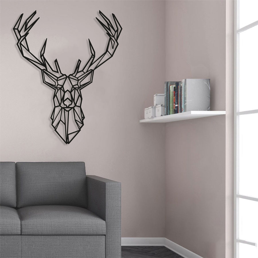 تابلو لاین آرت گوزن (دیوار کوب طرح گوزن) جنس چوبی MDF - Image 4