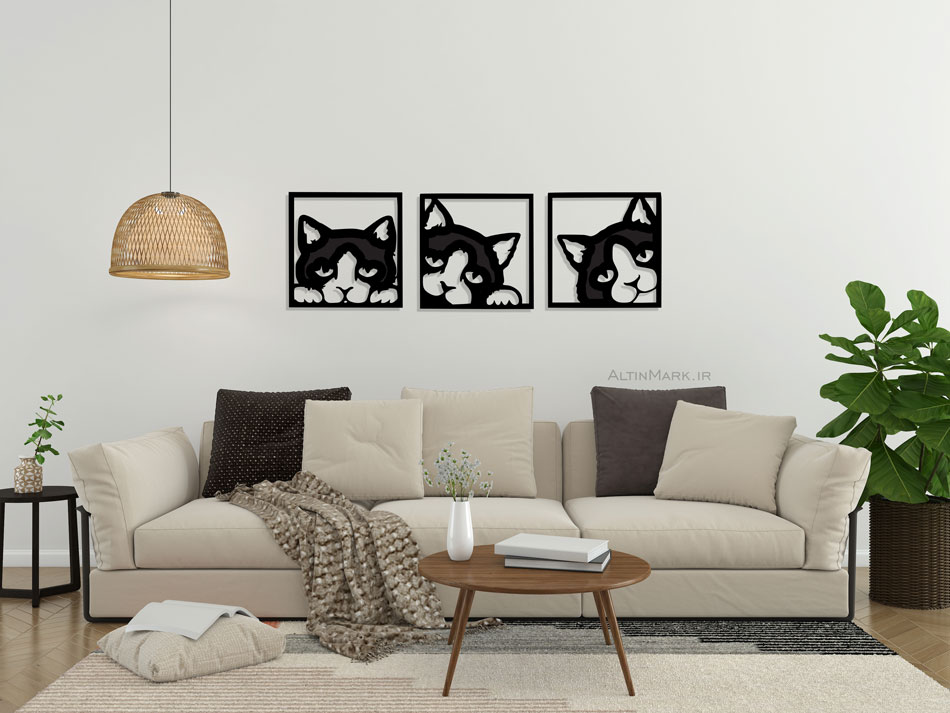 استیکر چوبی گربه سه تکه جنس چوبی MDF "لاین آرت"