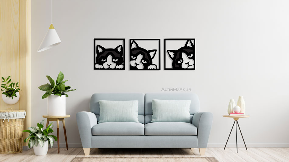 استیکر چوبی گربه سه تکه جنس چوبی MDF "لاین آرت" - Image 3