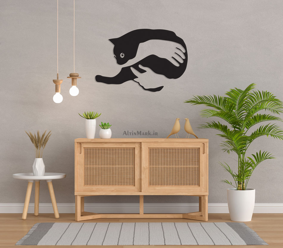 تابلو چوبی cat جنس چوبی MDF " استیکر" لاین آرت