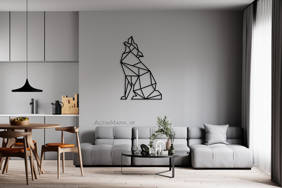 استیکر چوبی گرگ جنس چوبی MDF "لاین آرت" - Image 2