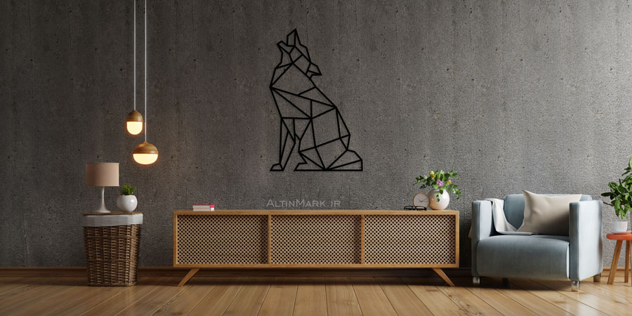 استیکر چوبی گرگ جنس چوبی MDF "لاین آرت" - Image 3