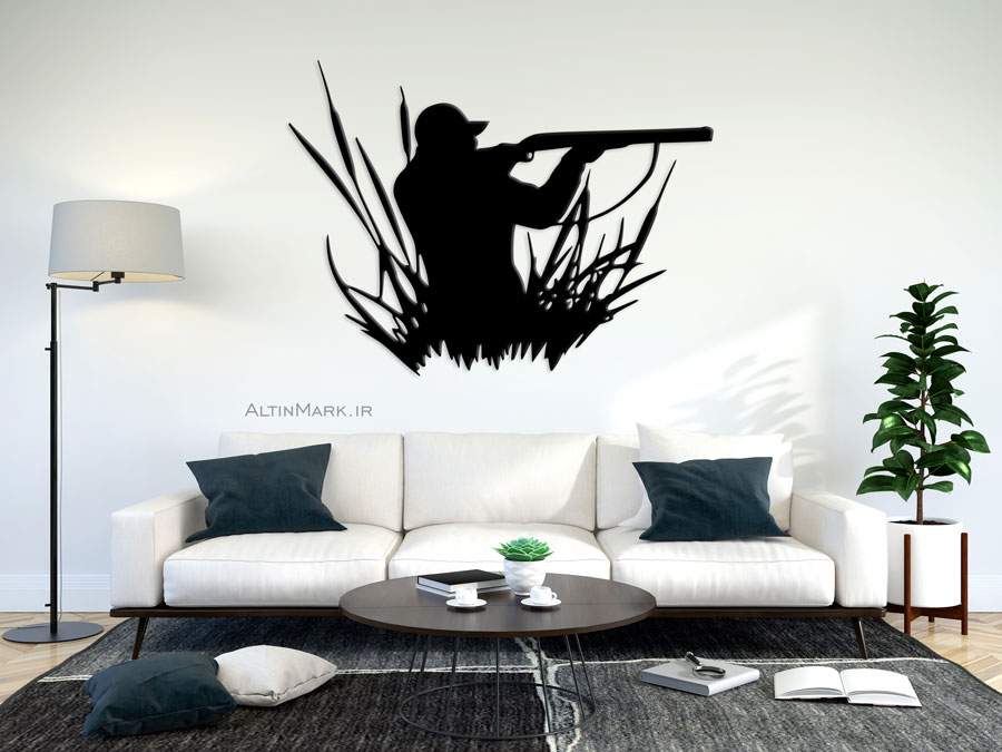 استیکر چوبی شکارچی جنس چوبی MDF " تابلو لاین آرت" مشکی