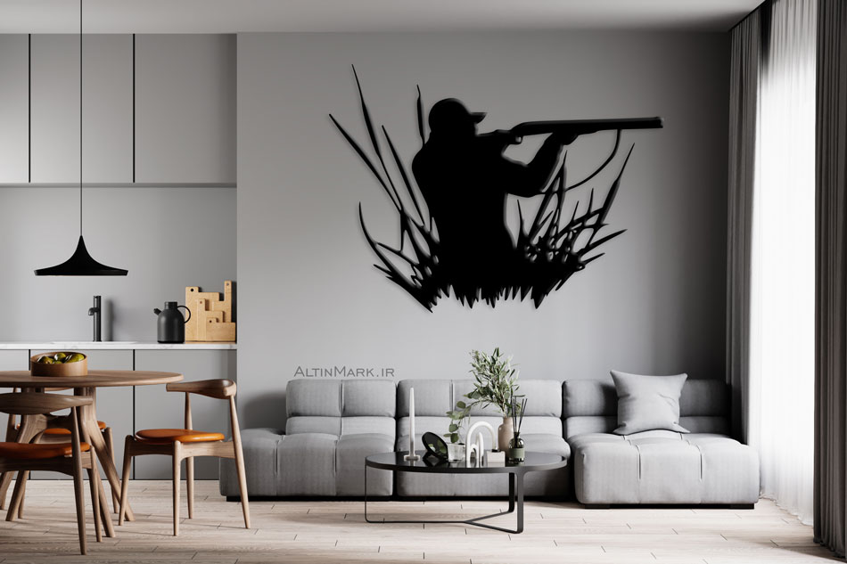 استیکر چوبی شکارچی جنس چوبی MDF " تابلو لاین آرت" مشکی - Image 3