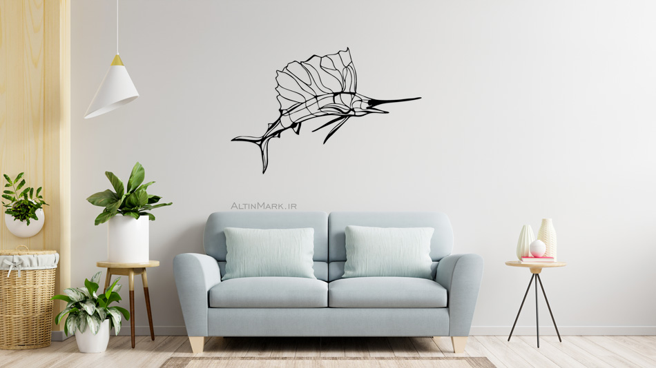 استیکر چوبی ماهی جنس چوبی MDF "تابلو استیکر" لاین آرت