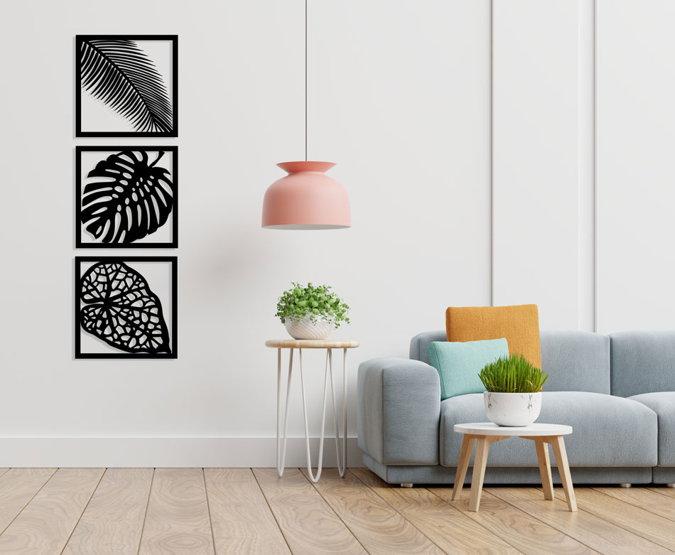 تابلو لاین آرت تراپیکال (Tropical) سه تکه برگ استیکر چوبی - Image 2