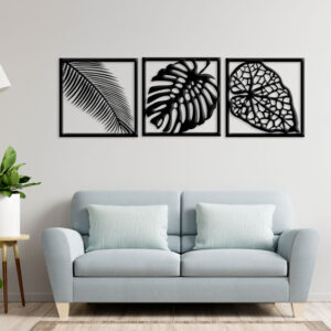 y2.jpg تابلو لاین آرت تراپیکال (Tropical) سه تکه برگ استیکر چوبی