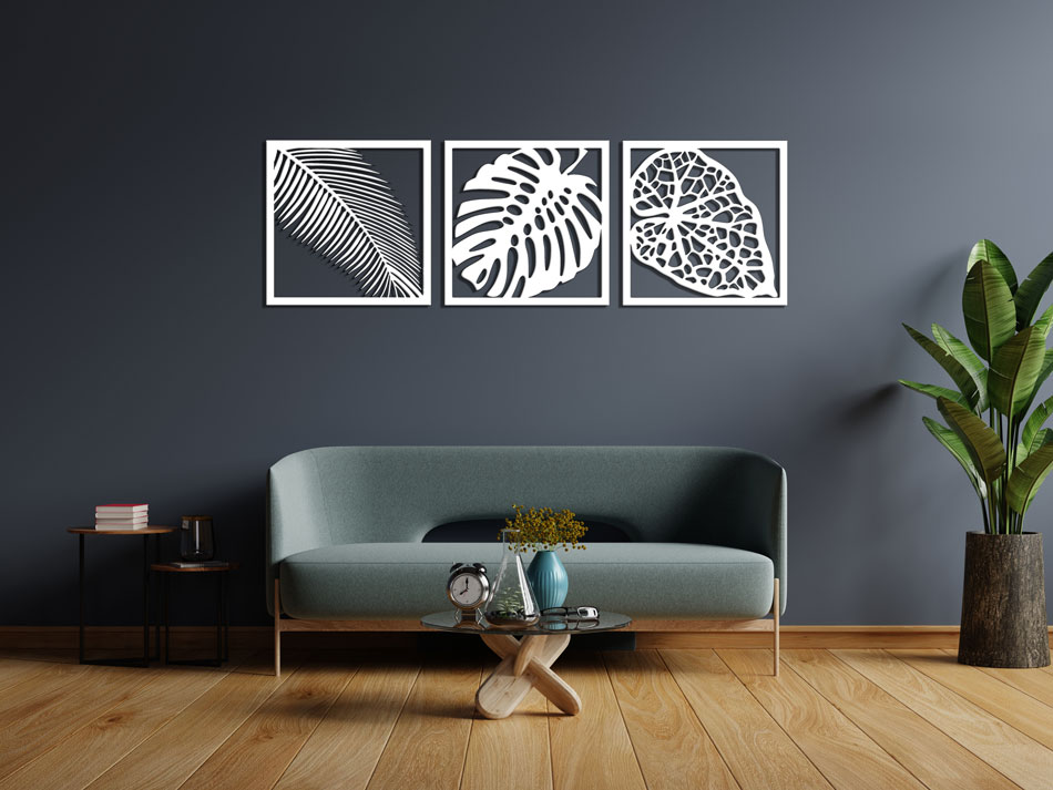 تابلو لاین آرت تراپیکال (Tropical) سه تکه برگ استیکر چوبی - Image 3