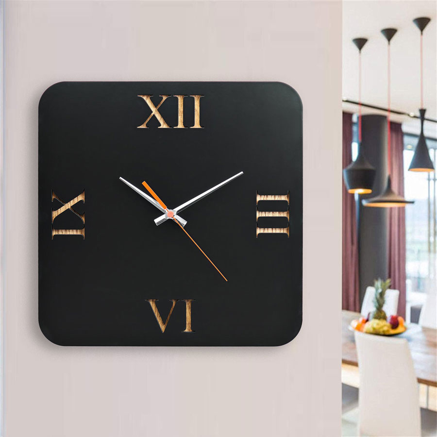 ساعت دیواری مدل black art جنس Mdf و یا ترکیب چوبی MDF و پلکسی گلس