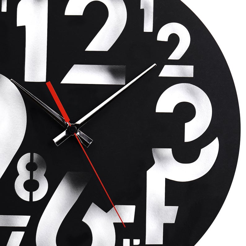 ساعت دیواری با رنگ مشکی مدرن دو جنس شیشه نشکن (پلکسی گلس) و چوبی - Image 6