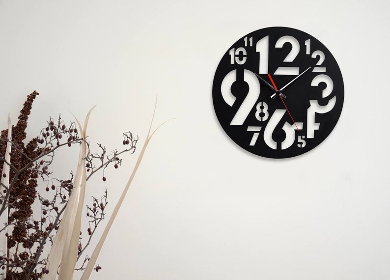 ساعت دیواری با رنگ مشکی مدرن دو جنس شیشه نشکن (پلکسی گلس) و چوبی - Image 4