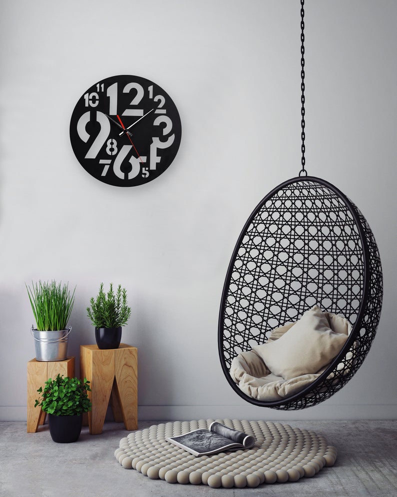 ساعت دیواری با رنگ مشکی مدرن دو جنس شیشه نشکن (پلکسی گلس) و چوبی - Image 3